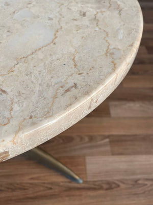 Mid-Century Modern Travertine & Tripod Brass Side Table, c.1950’s