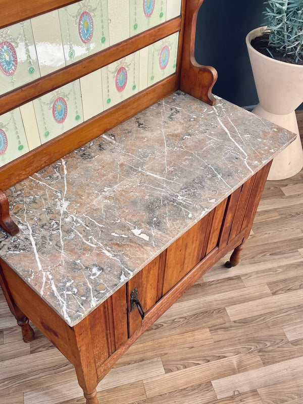 English Antique Marble Top Console Entry Cabinet, c.1920’s