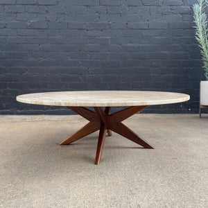 Mid-Century Modern Sculpted Walnut Coffee Table with Travertine Top, c.1960’s