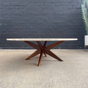 Mid-Century Modern Sculpted Walnut Coffee Table with Travertine Top, c.1960’s