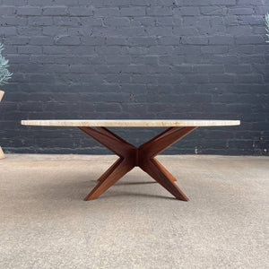 Mid-Century Modern Sculpted Walnut Coffee Table with Travertine Top, c.1960’s