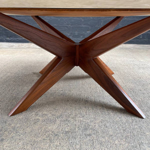 Mid-Century Modern Sculpted Walnut Coffee Table with Travertine Top, c.1960’s