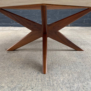 Mid-Century Modern Sculpted Walnut Coffee Table with Travertine Top, c.1960’s