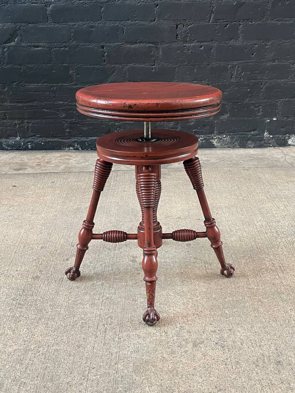 Antique Height Adjustable Piano Stool with Claw Feet, c.1940’s