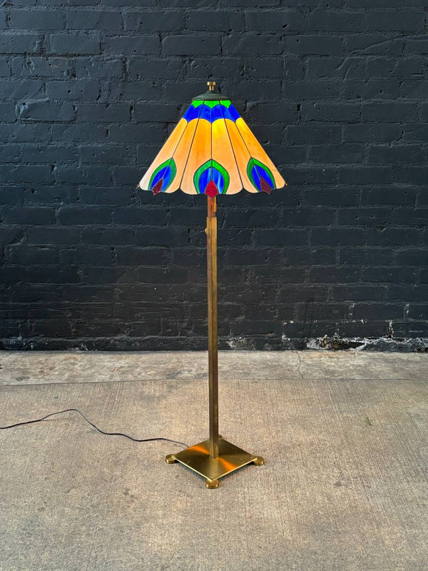 Antique Art Deco Style Floor Lamp with Tiffany Style Shade, c.1970’s