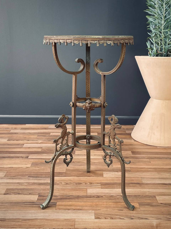 Antique Victorian Style End Table with Angel Motifs & Stone Top, c.1920’s