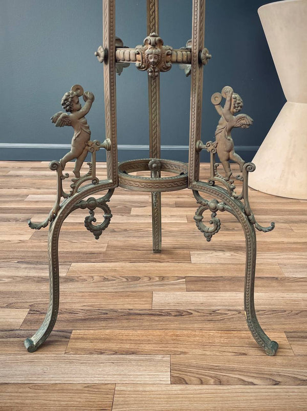 Antique Victorian Style End Table with Angel Motifs & Stone Top, c.1920’s