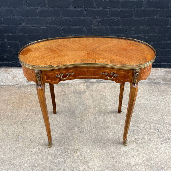 French Louis XV Antique Carved Kidney Style Desk with Inlay & Bronze Ormolu, c.1950’s