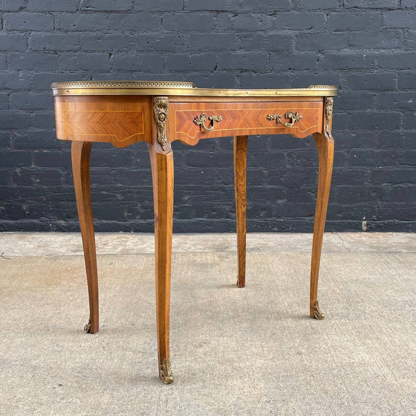 French Louis XV Antique Carved Kidney Style Desk with Inlay & Bronze Ormolu, c.1950’s