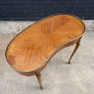 French Louis XV Antique Carved Kidney Style Desk with Inlay & Bronze Ormolu, c.1950’s