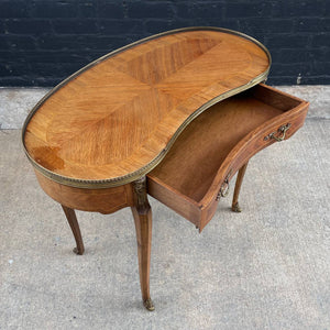 French Louis XV Antique Carved Kidney Style Desk with Inlay & Bronze Ormolu, c.1950’s