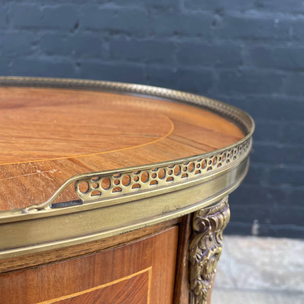 French Louis XV Antique Carved Kidney Style Desk with Inlay & Bronze Ormolu, c.1950’s