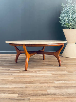 Mid-Century Modern Travertine & Walnut Coffee Table by Henredon Heritage, c.1960’s