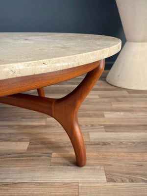 Mid-Century Modern Travertine & Walnut Coffee Table by Henredon Heritage, c.1960’s