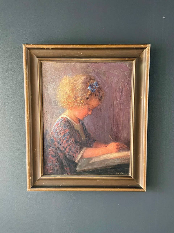 Antique California “Study of a Child” Oil Painting by Wanda Neumann, c.1920’s