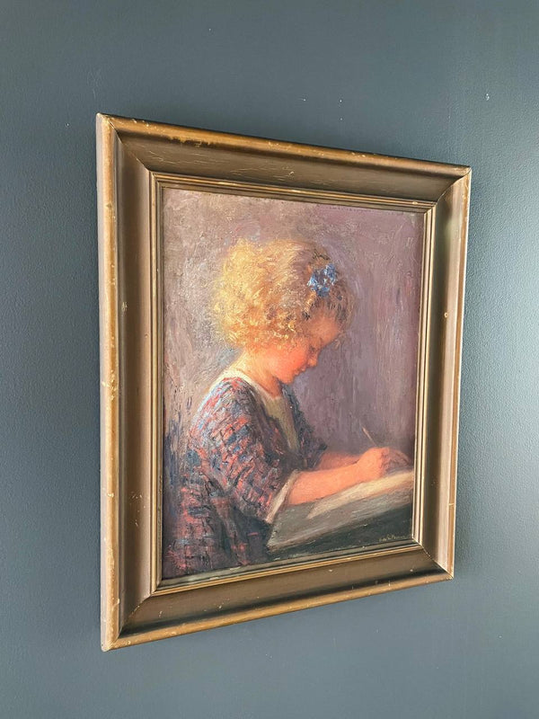 Antique California “Study of a Child” Oil Painting by Wanda Neumann, c.1920’s