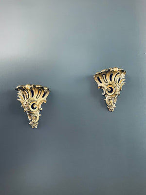 Pair of French Louis XV-Style Brass Wall Sconces, c.1960’s