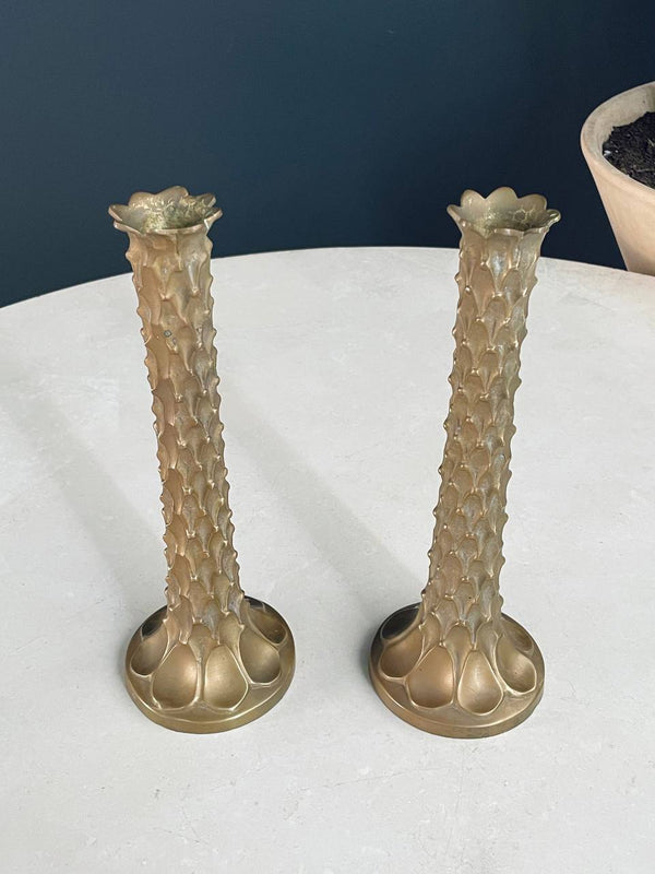 Pair of Mid-Century Modern Brass Palm Tree Candle Holders, c.1960’s