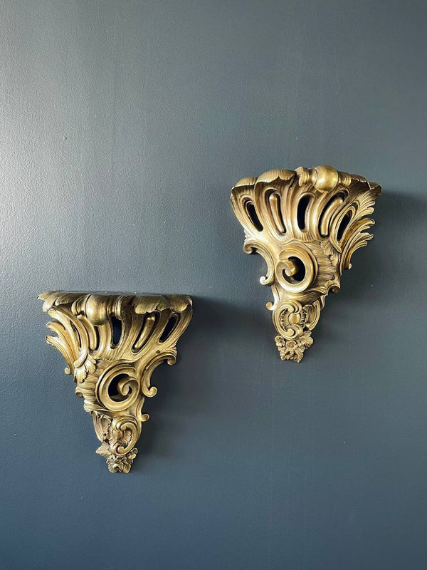 Pair of French Louis XV-Style Brass Wall Sconces, c.1960’s