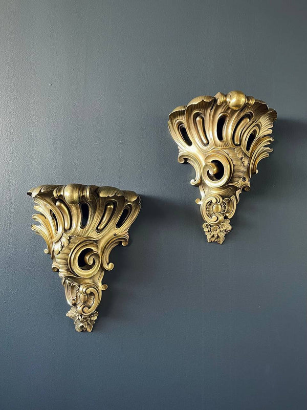 Pair of French Louis XV-Style Brass Wall Sconces, c.1960’s