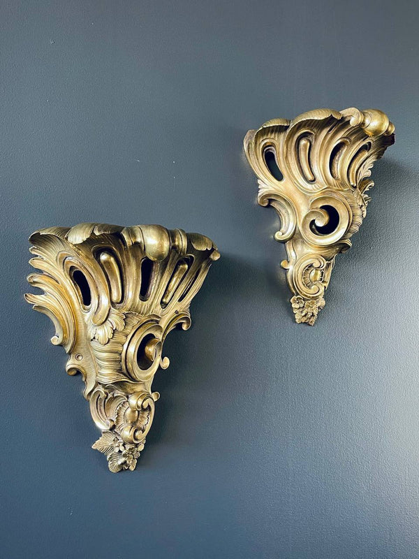 Pair of French Louis XV-Style Brass Wall Sconces, c.1960’s