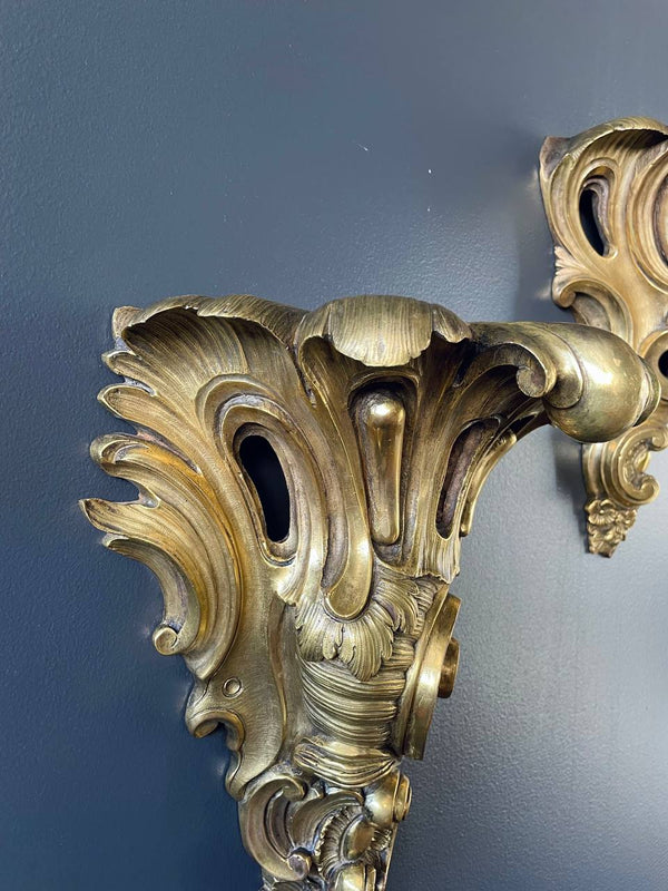 Pair of French Louis XV-Style Brass Wall Sconces, c.1960’s