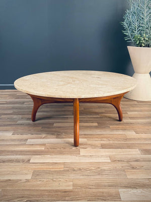 Mid-Century Modern Travertine & Walnut Coffee Table by Henredon Heritage, c.1960’s