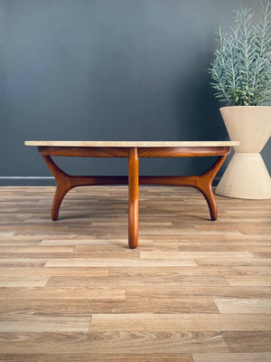 Mid-Century Modern Travertine & Walnut Coffee Table by Henredon Heritage, c.1960’s