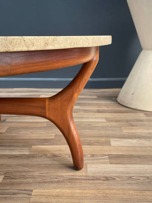 Mid-Century Modern Travertine & Walnut Coffee Table by Henredon Heritage, c.1960’s
