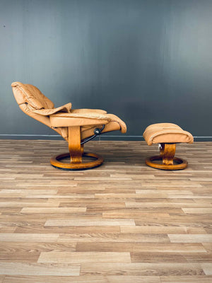 Ekornes Stressless Tan Leather Reclining Swivel Lounge Chair with Ottoman