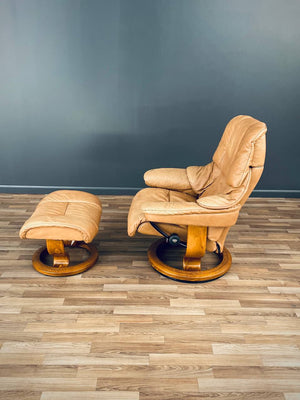 Ekornes Stressless Tan Leather Reclining Swivel Lounge Chair with Ottoman