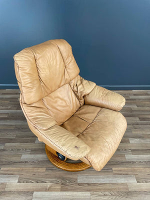 Ekornes Stressless Tan Leather Reclining Swivel Lounge Chair with Ottoman