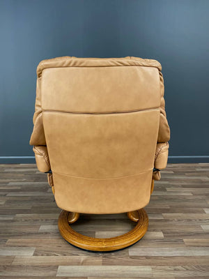 Ekornes Stressless Tan Leather Reclining Swivel Lounge Chair with Ottoman