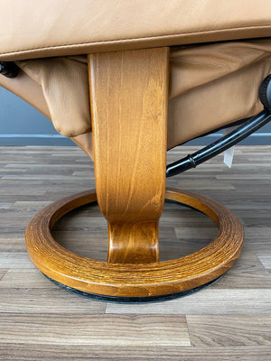 Ekornes Stressless Tan Leather Reclining Swivel Lounge Chair with Ottoman