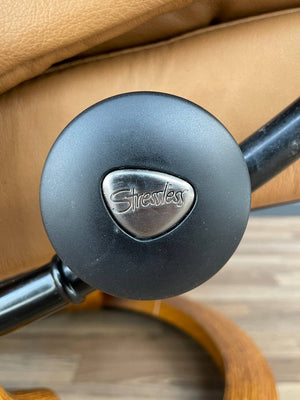Ekornes Stressless Tan Leather Reclining Swivel Lounge Chair with Ottoman