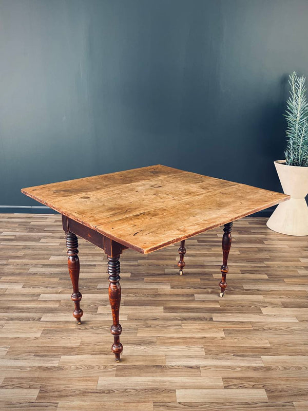 Antique English Farmhouse Country Drop Leaf Dining Table, c.1940’s