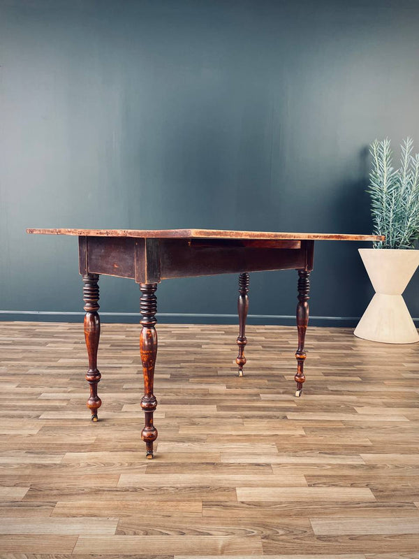 Antique English Farmhouse Country Drop Leaf Dining Table, c.1940’s