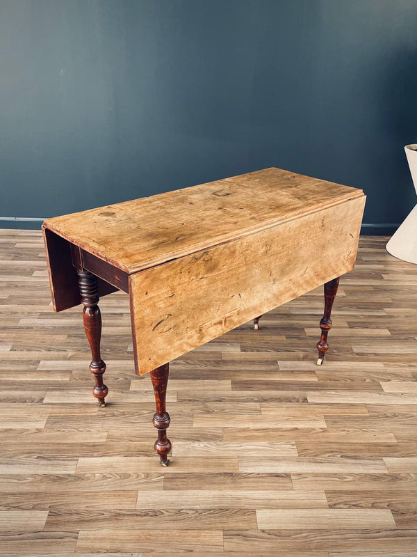 Antique English Farmhouse Country Drop Leaf Dining Table, c.1940’s