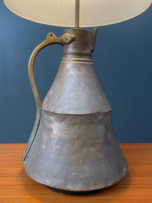 Antique Farmhouse Copper & Brass Pitcher Table Lamp, c.1910’s