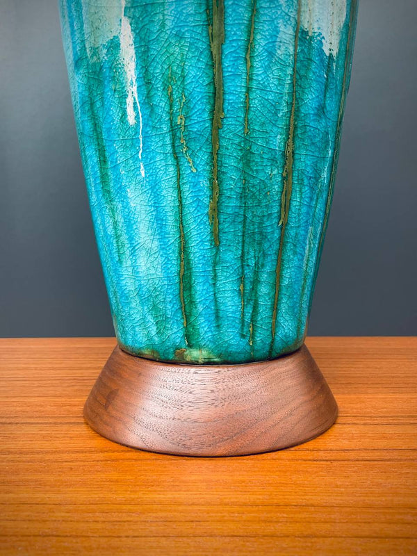 Mid-Century Modern Blue Glazed Ceramic Table Lamp, c.1960’s