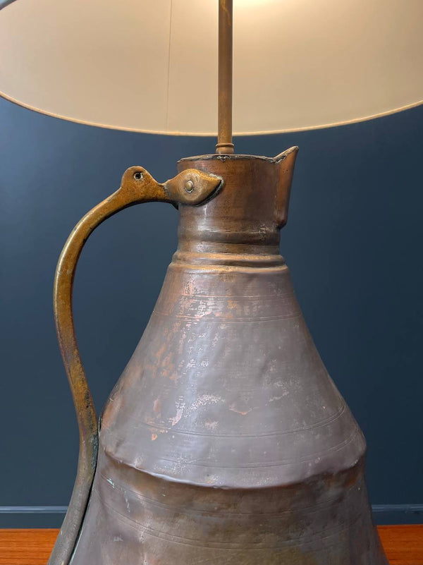 Antique Farmhouse Copper & Brass Pitcher Table Lamp, c.1910’s