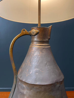 Antique Farmhouse Copper & Brass Pitcher Table Lamp, c.1910’s