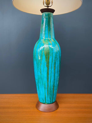 Mid-Century Modern Blue Glazed Ceramic Table Lamp, c.1960’s