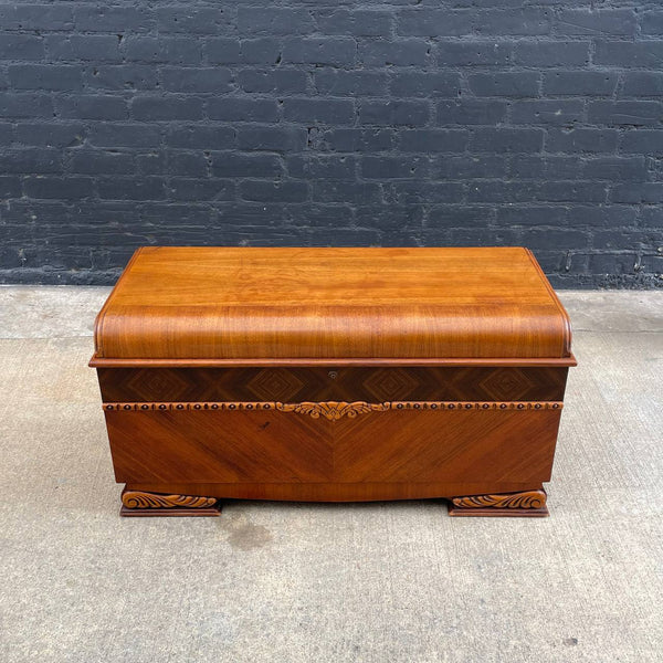 Vintage Walnut & Rosewood Chest Trunk with Carved Details, 1950’s