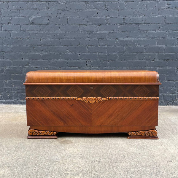 Vintage Walnut & Rosewood Chest Trunk with Carved Details, 1950’s