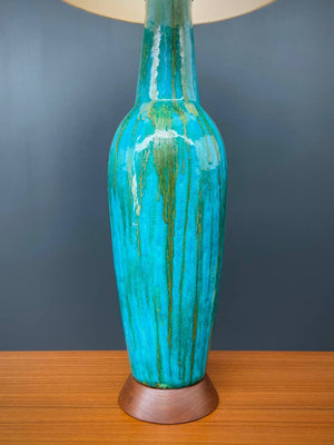 Mid-Century Modern Blue Glazed Ceramic Table Lamp, c.1960’s