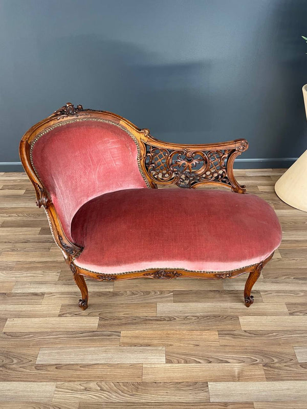 Antique French Louis XV-Style Carved Walnut Chaise Lounge , c.1940’s