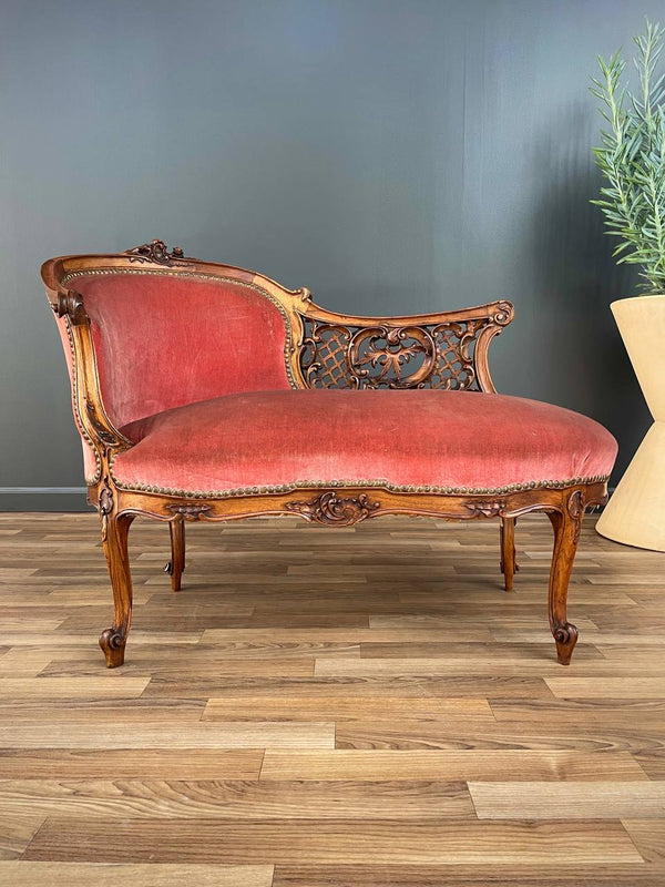 Antique French Louis XV-Style Carved Walnut Chaise Lounge , c.1940’s