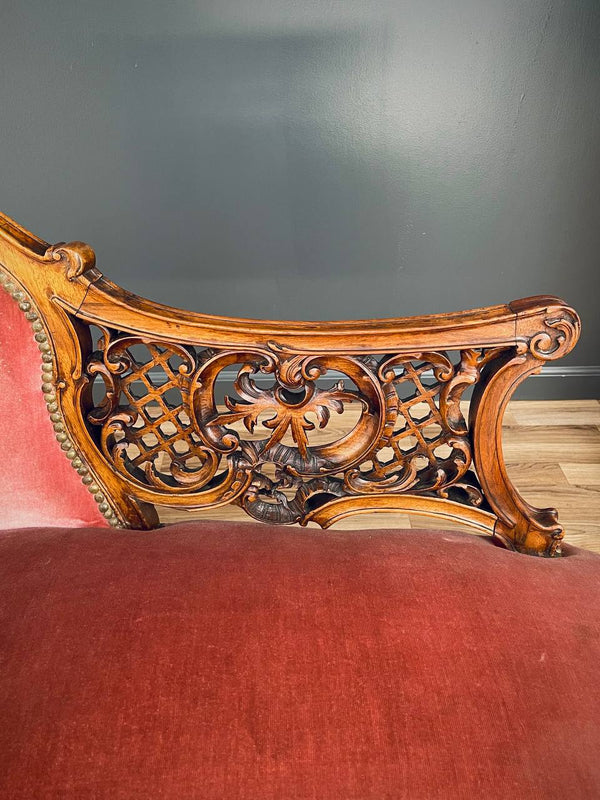 Antique French Louis XV-Style Carved Walnut Chaise Lounge , c.1940’s