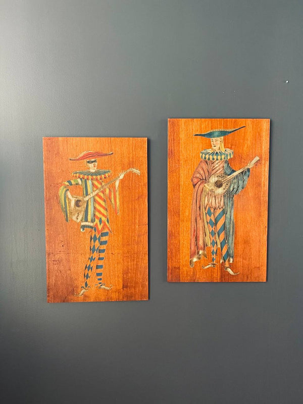 Pair of Mid-Century Modern Mosaic Jesters Wall Art, c.1960’s